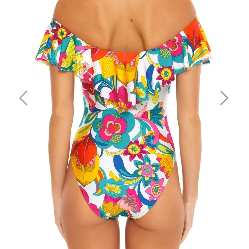 Gorgeous Colorful Trina Turk Fontaine Bandeau Ruffle One-Piece Size 14 NWT - Picture 9 of 16